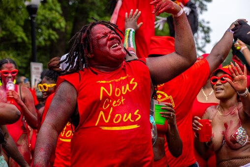 A mas player performing for the judges at the annual Baltimore Washington ONE Carnival in Baltimore, MD on Saturday, July 8, 2023.