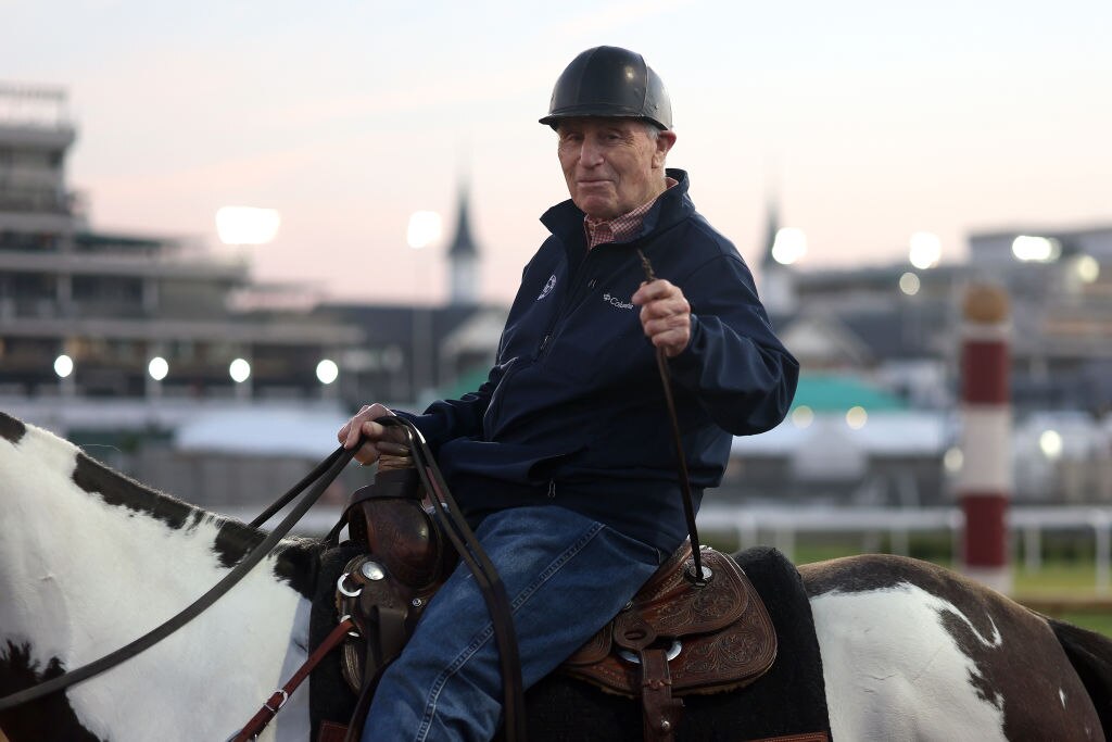 Wayne Lukas, trainer of Just Steel, looks on during morning workouts ahead of the 150th running of the Kentucky Derby at Churchill Downs.