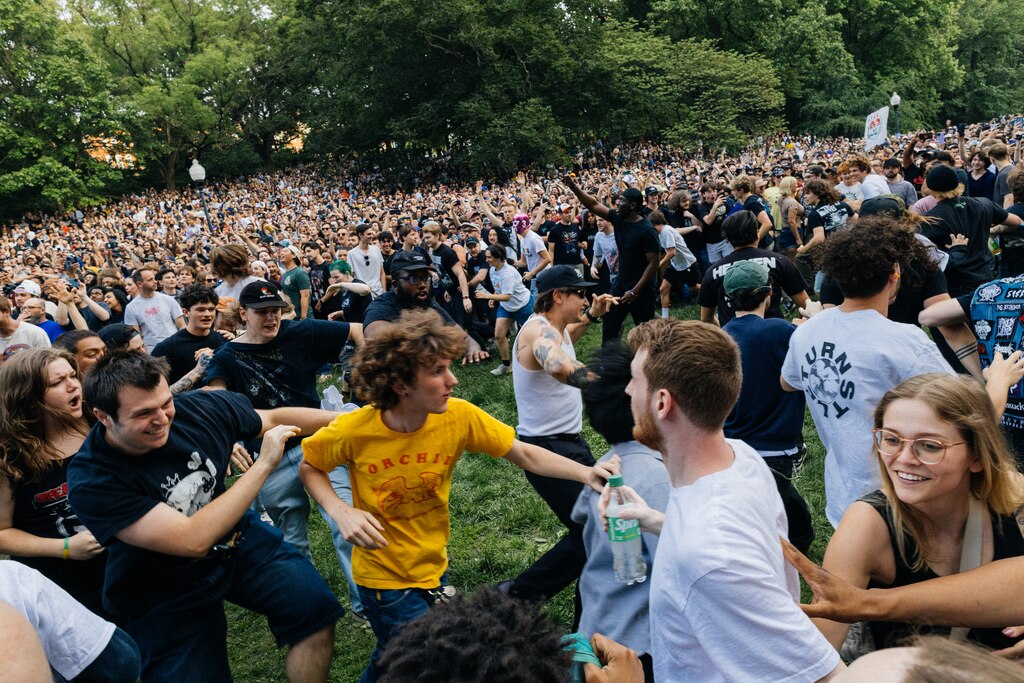 Turnstile performs a free benefit concert at Wyman Park Dell in Baltimore, MD on May 10, 2025 to raise donations for Health Care for the Homeless.