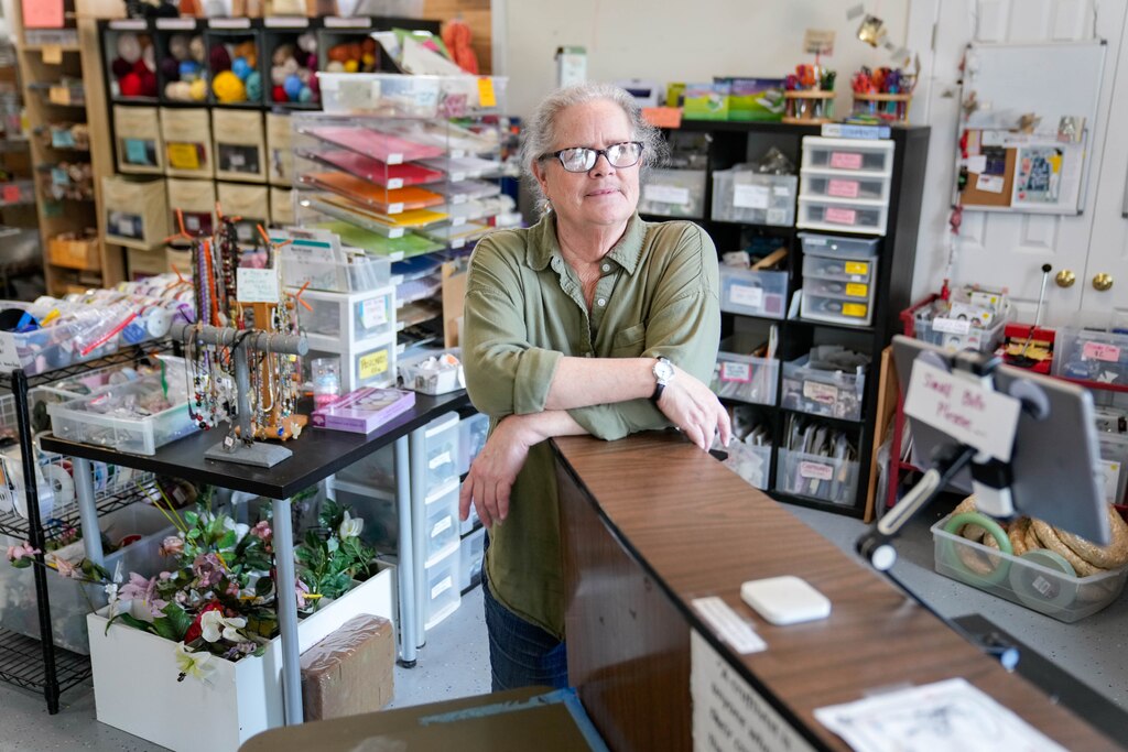 Nancy Hotchkiss, the site executive director of SCRAP Creative Reuse, is photographed inside the Pigtown neighborhood’s storefront in Baltimore, Md. on Wednesday, May 7, 2025.