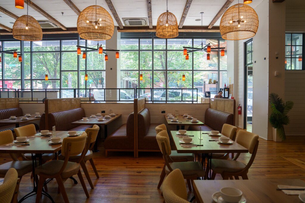 Lao Sze Chuan, a Chinese restaurant in Charles Village, Baltimore, remains sparse during the day as a heat dome covers the city on June 26, 2025.