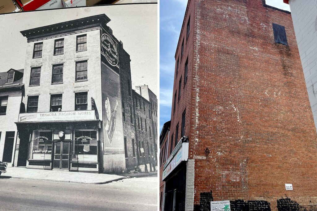 An old photo inside of Trinacria on Paca Street is proof that a faint, chalky outline on the side of the business’s brick building was once a vibrant sign advertising the deli and Coca Cola.