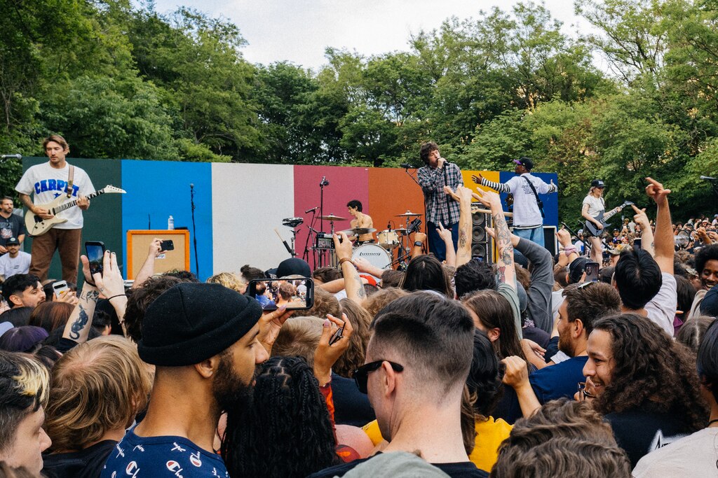 Turnstile performs a free benefit concert at Wyman Park Dell in Baltimore, MD on May 10, 2025 to raise donations for Health Care for the Homeless.