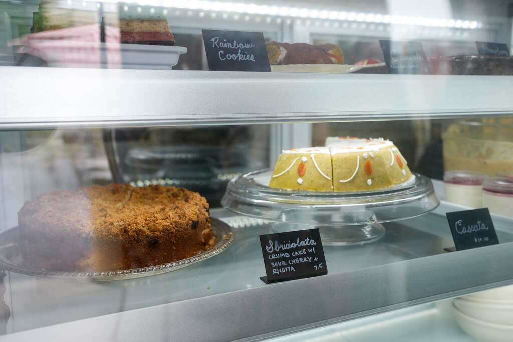 The Cassata Siciliana behind the display case at Doppio Pasticceria in the Remington neighborhood of Baltimore, Md. on Tuesday, May 27, 2025.