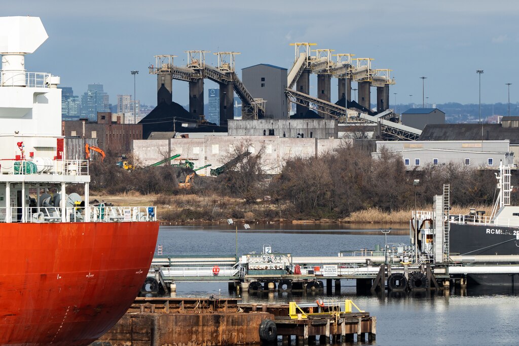 The CSX coal terminal in Curtis Bay is seen from the Curtis Creek Bridge.