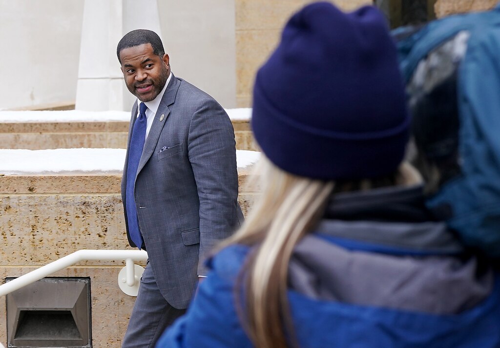 Nick Mosby leaves the Federal courthouse building in Greenbelt. Mosby testified at thetrial of Former Baltimore State’s Attorney Marilyn Mosby, Wednesday Jan. 24, 2024.