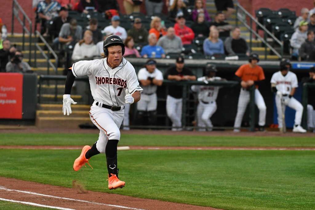 Jackson Holliday sprints to first for the Delmarva Shorebirds.