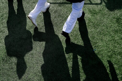 Midshipmen process onto the field during the U.S. Naval Academy Class of 2025’s graduation ceremony at the Navy-Marine Corps Memorial Stadium in Annapolis, Md. on Friday, May 23, 2025.