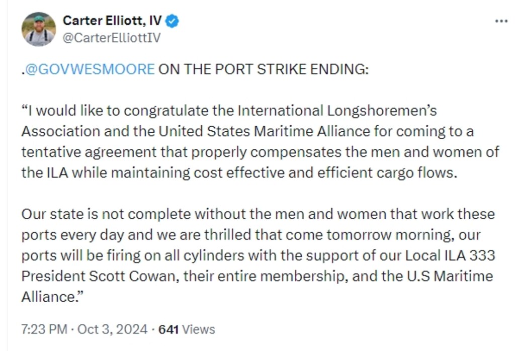wes moore port of baltimore strike