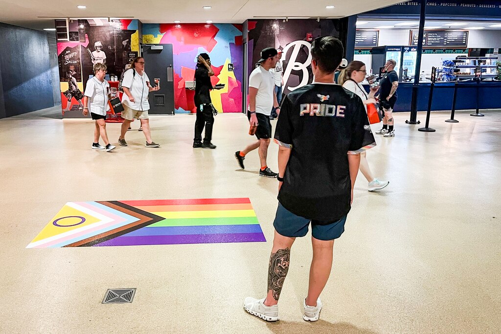 The Orioles handed out Pride-themed jerseys for the first 15,000 fans who arrived to Camden Yards as the Baltimore Orioles played the Texas Rangers at Orioles Park in Baltimore during Pride Night on Wednesday, June 25, 2025.