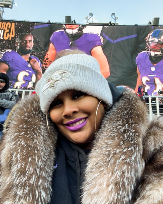 Ravens fan Reeta Hubbard at M&T Bank Stadium.