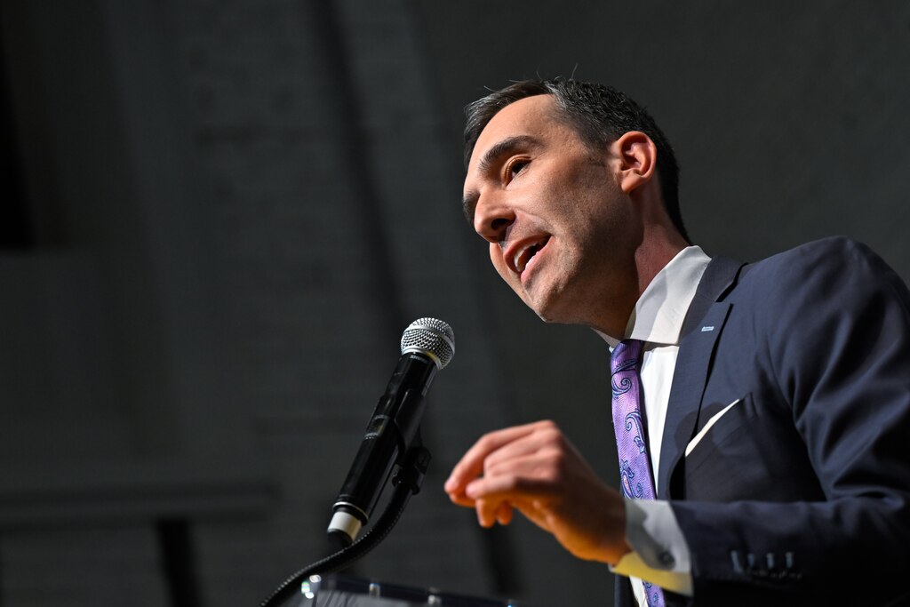 Baltimore City Councilman Zeke Cohen addresses the audience during his campaign announcement to run for City Council President, Sunday, March 19, 2023, in Baltimore.
