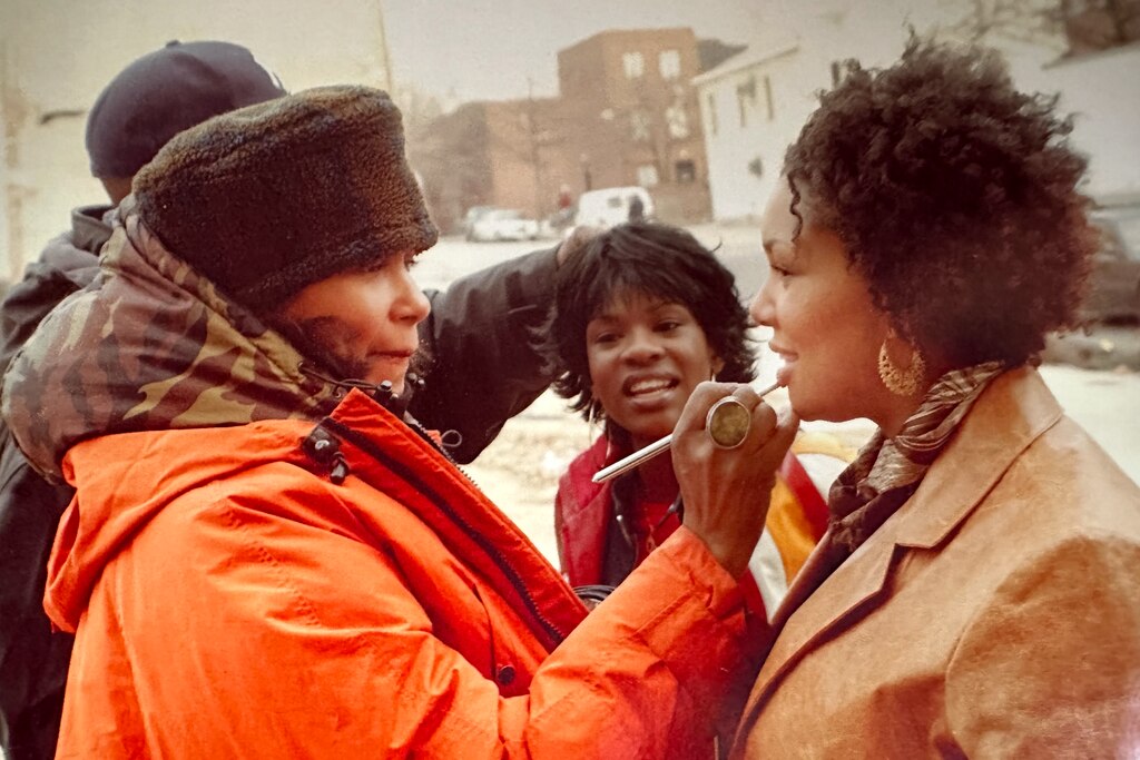 Debi Young, left, does makeup on the set of The Wire.
