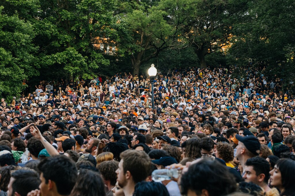 Turnstile performs a free benefit concert at Wyman Park Dell in Baltimore, MD on May 10, 2025 to raise donations for Health Care for the Homeless.