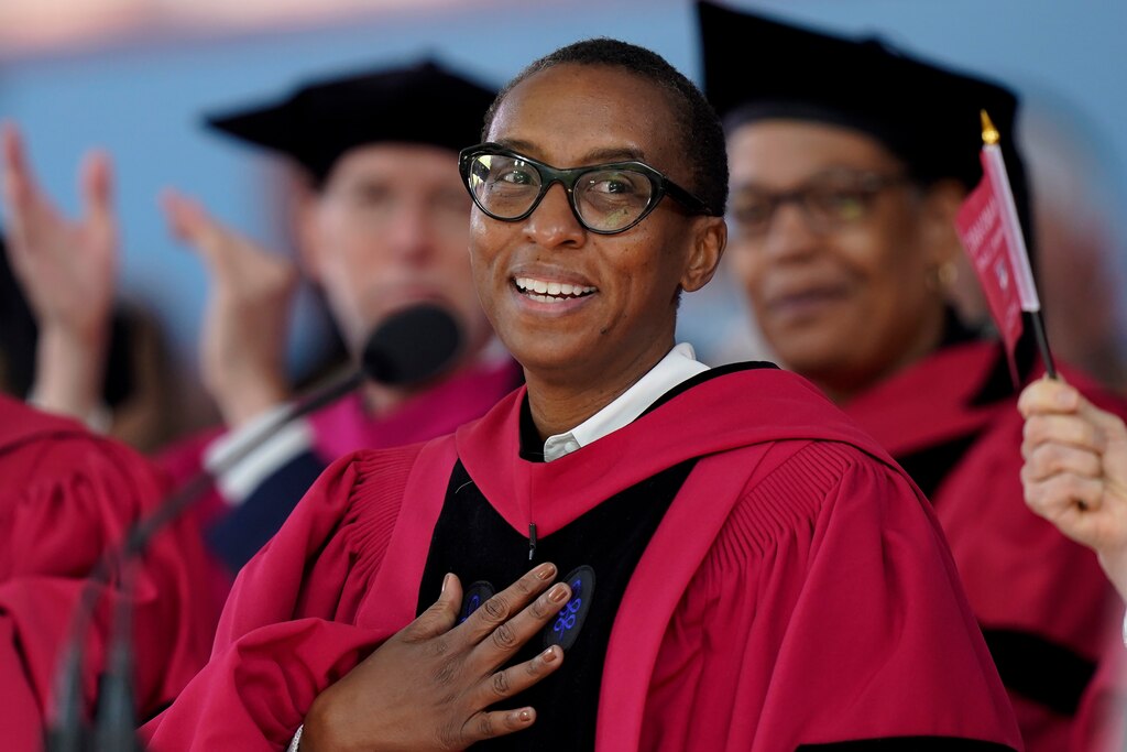 Claudine Gay, Edgerley Family Dean of Harvard's Faculty of Arts and Sciences, addresses an audience during commencement ceremonies, Thursday, May 25, 2023, on the schools campus, in Cambridge, Mass. Harvard has announced that Gay is to succeed Harvard University Lawrence Bacow, and is to become its new president beginning July 1, 2023.