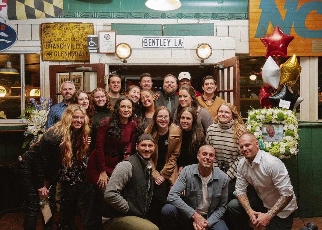 Former staff posed for a group portrait at R.J. Bentleys.