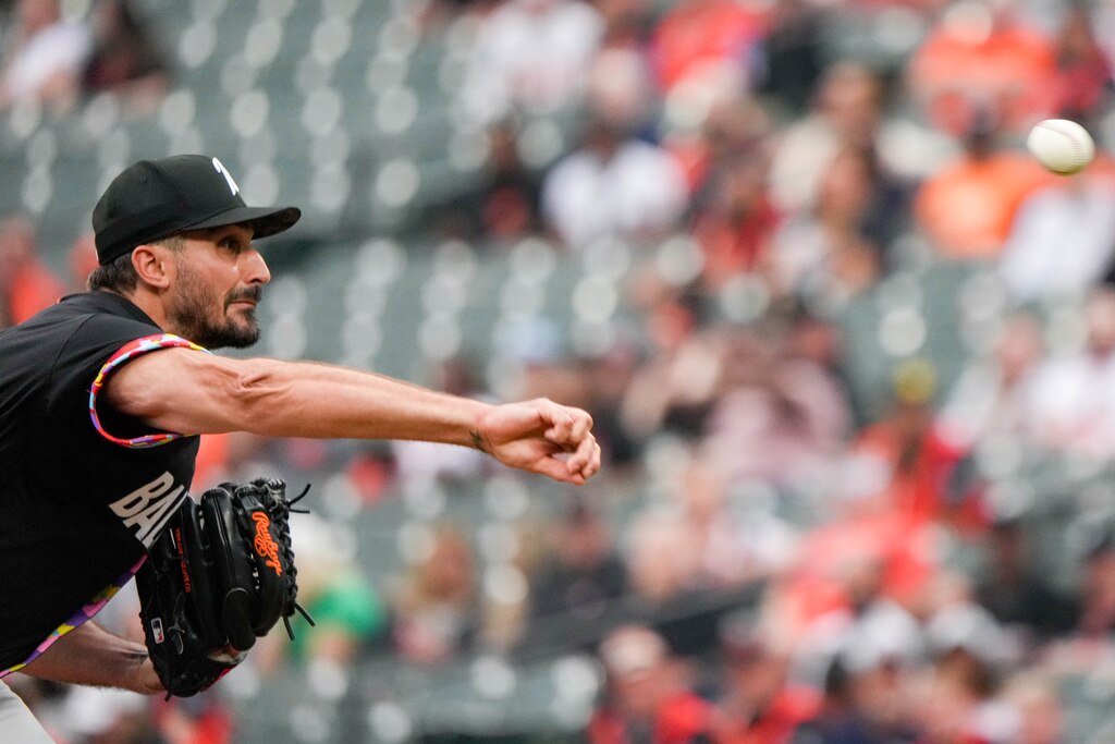 Baltimore Orioles pitcher Zach Eflin (24) delivers a pitch in a game against the Chicago White Sox at Oriole Park at Camden Yards in Baltimore, Md. on Friday, May 30, 2025.