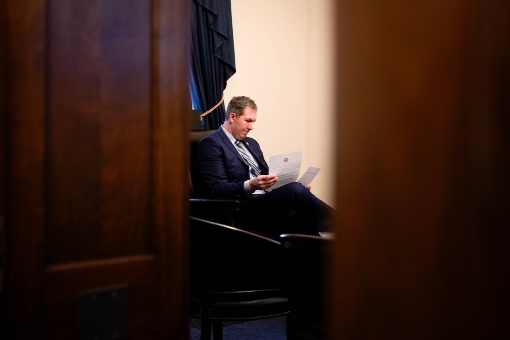 U.S. Rep. Johnny Olszewski, Jr. holds a meeting on his first day inside his new physical office, ahead of being officially sworn in as a new member of congress, in the Longworth House Office Building next to the U.S. Capitol in Washington, D.C. on Friday, January 3, 2025.