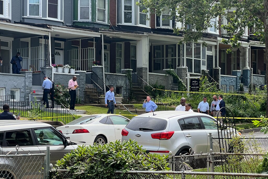 Baltimore Police on scene of a police-involved shooting on the 2700 block of Mosher Street on Wednesday, June 25, 2025.