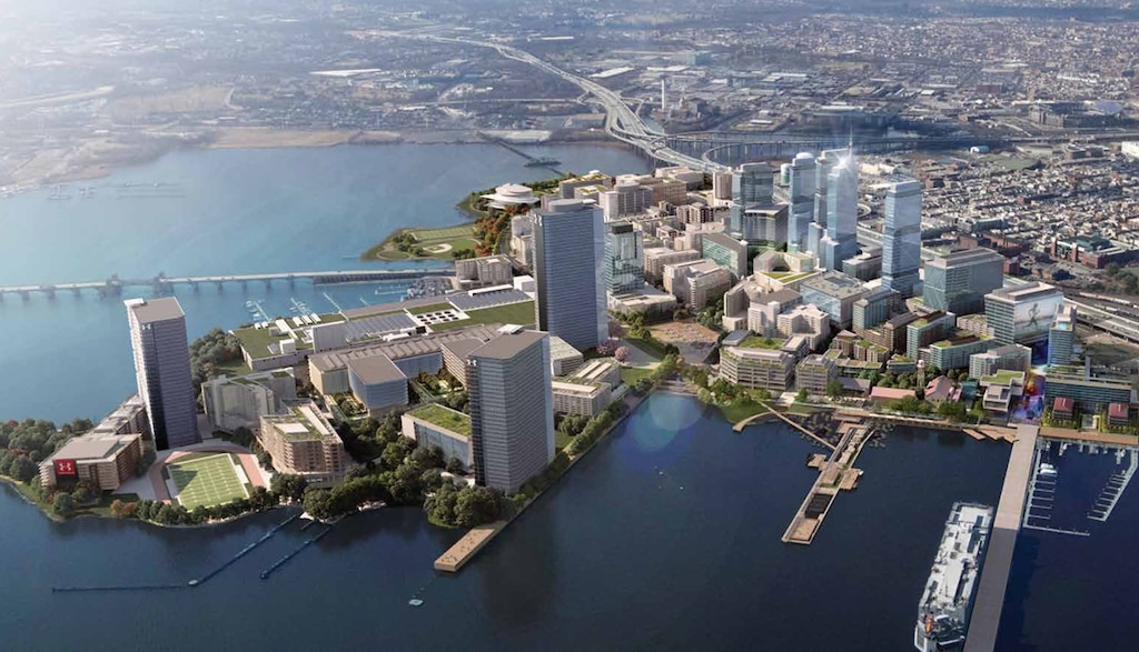 Weller Development and the city of Baltimore created a digital brochure, including futuristic renderings of the area now known as the Baltimore Peninsula, in an attempt to convince Amazon to build a headquarters there.