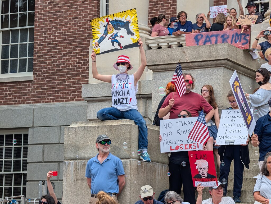 The No Kings protest in Annapolis filled Lawyers Mall on June 14, 2025 and flowed up the steps of the State House and out onto Bladen Street.