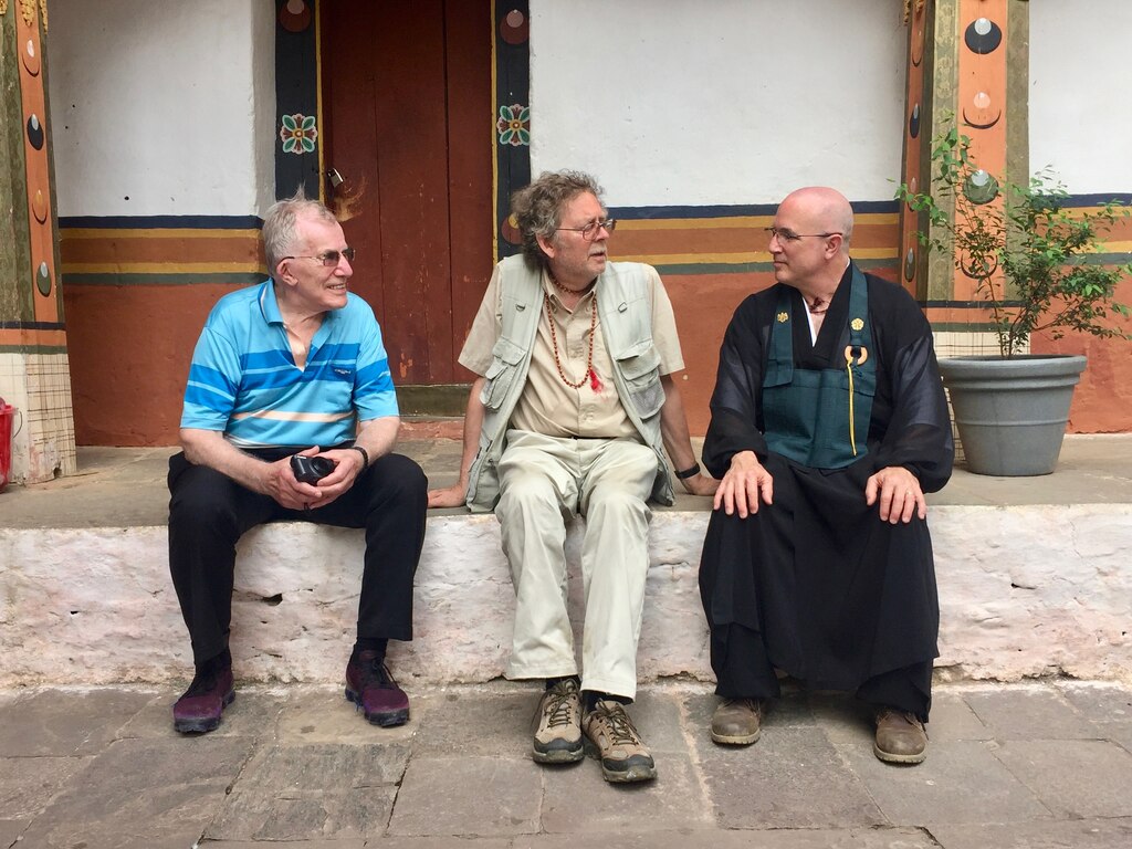 Alphonso “Al” Lingis, left, with friends and colleagues David Wood, center, and Brian Schroeder in Bhutan in 2018.