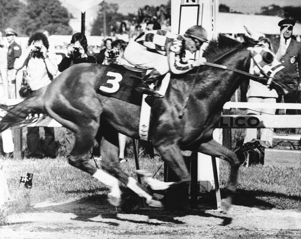 In this May 19, 1973 file photo, Secretariat, Ron Turcotte up, wins the 98th Preakness Stakes horse race at Pimlico Race Course in Baltimore. Secretariat's owner has asked the Maryland Racing Commission to conduct a hearing about changing the time of the horse's winning run in the 1973 Preakness Stakes. Penny Chenery, along with Maryland Jockey Club president Tom Chuckas, say advances in modern video technology will prove Secretariat ran the 1 3/16 mile race in 1 minute, 53 and 2/5 seconds. That would have been a record at the time and would match the standing record for the Preakness.