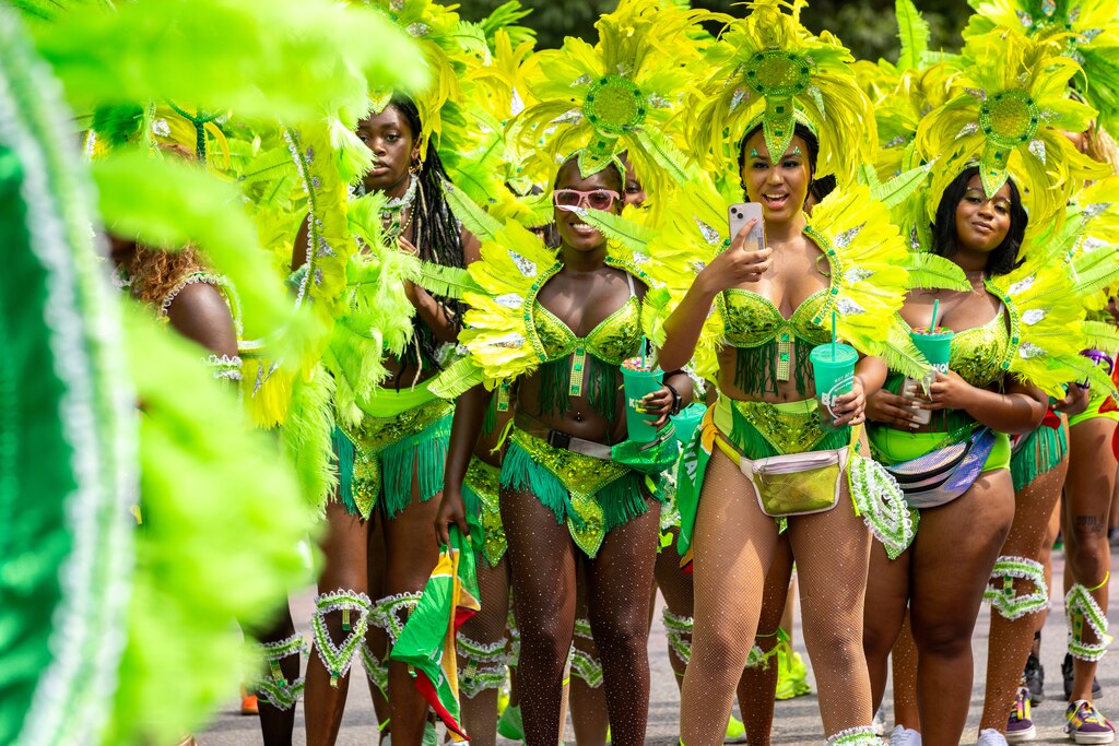 Mas players cheering on a friend at the judging point of the annual Baltimore Washington ONE Carnival in Baltimore, MD on Saturday, July 8, 2023.
