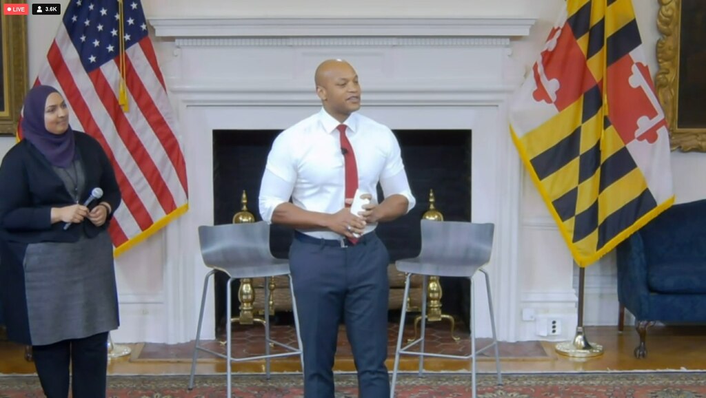 Maryland Gov. Wes Moore appears on a livestream video explaining his new "state plan" alongside Asma Mirza, the state's chief performance officer, on Thursday, Feb. 8, 2024.