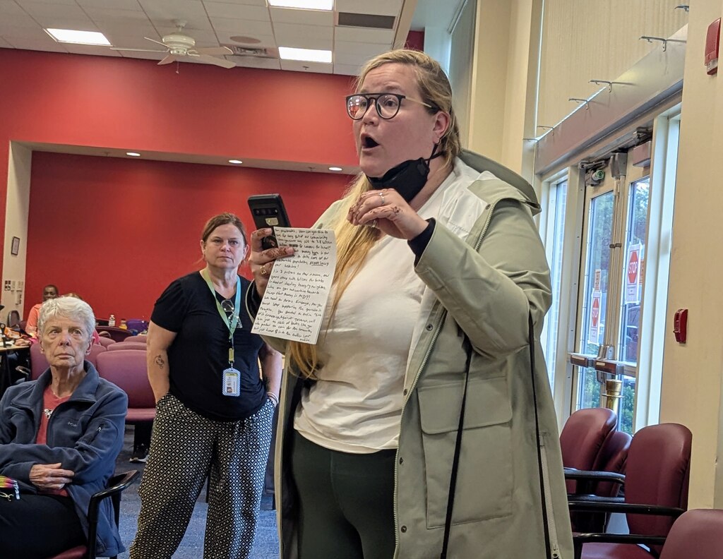 An unidentified woman interrupted U.S. Sen. Angela Alsobrooks' visit with Annapolis constituents to challenge her vote for military aid to Israel while the longtime U.S. ally is continuing to bomb Gaza in the war with Hamas. The woman abruptly left after shouting over other speakers.