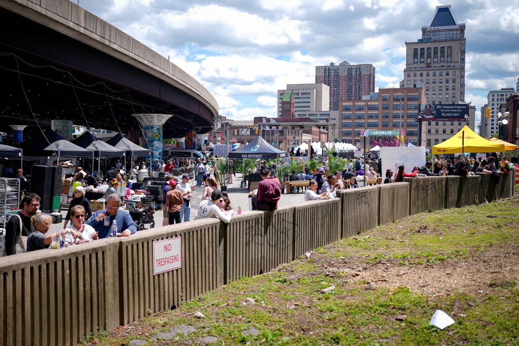 Festival attendees enjoy meals at the Flavor Lab section of Artscape in downtown Baltimore, Md. on Saturday, May 24, 2025.