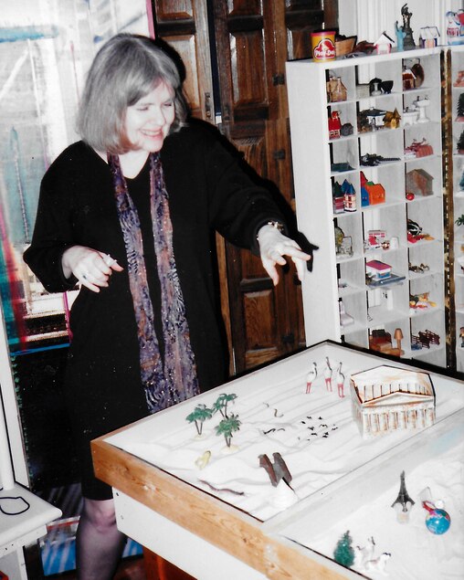 Simone Campbell Scott with a large sandbox which she used for therapy.