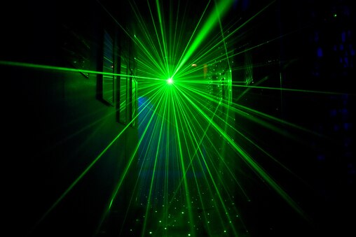 Bright lights shine on guests during a haunted tour of the SS John W. Brown in Baltimore on Friday, October 18, 2024.