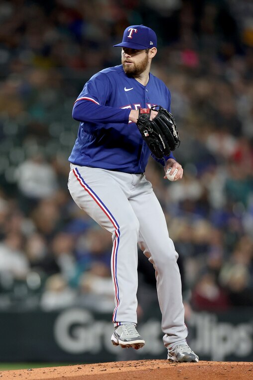 SEATTLE, WASHINGTON - SEPTEMBER 28: Jordan Montgomery #52 of the Texas Rangers pitches during the first inning against the Seattle Mariners at T-Mobile Park on September 28, 2023 in Seattle, Washington. (Photo by Steph Chambers/Getty Images)