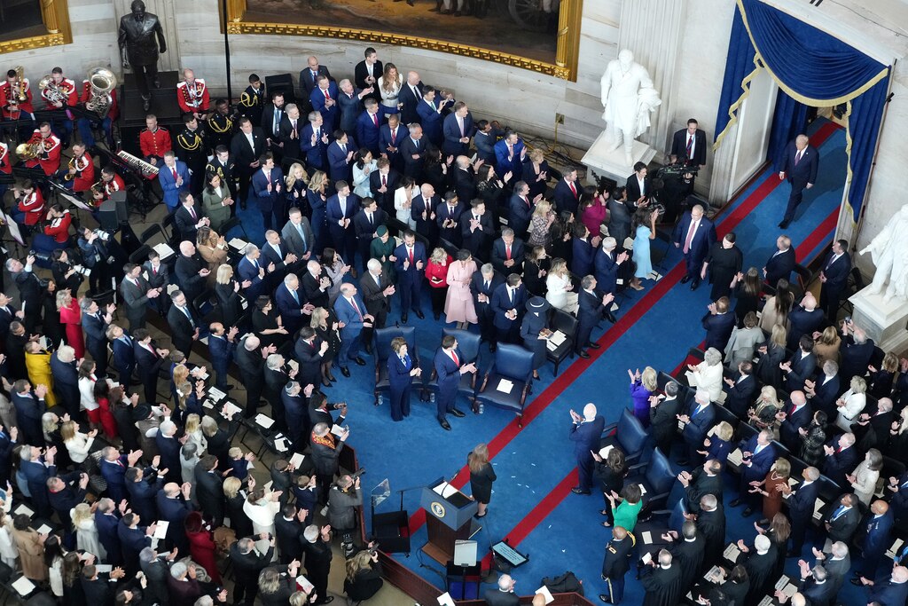 WASHINGTON, DC - JANUARY 20: U.S. President-elect Donald Trump arrives for his inauguration in the Rotunda of the U.S. Capitol on January 20, 2025 in Washington, DC. Donald Trump takes office for his second term as the 47th president of the United States.