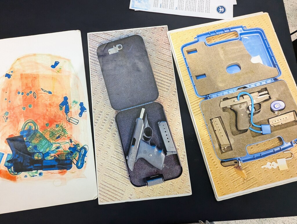 TSA agents who spot a gun at BWI security checkpoints don't remove it from the bag. They call over a Maryland Transportation Authority Police officer, who takes the weapon and files charges.