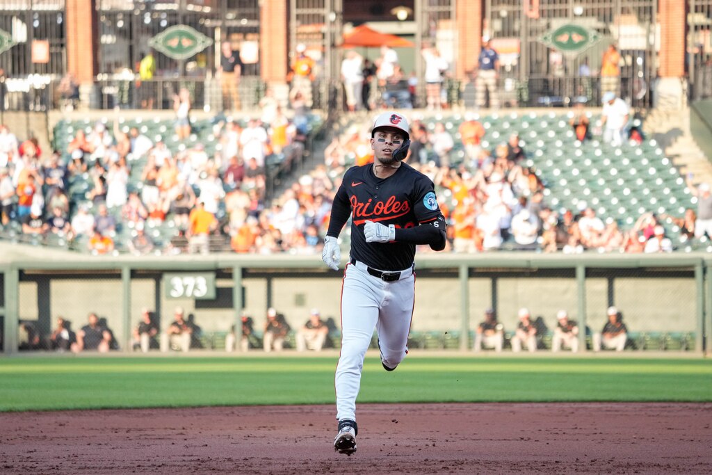 Baltimore Orioles third base Ramón Urías (29) rounds the bases after homering, scoring himself and Cedric Mullins, during a game against the Detroit Tigers at Oriole Park at Camden Yards in Baltimore, Md. on Wednesday, June 11, 2025.