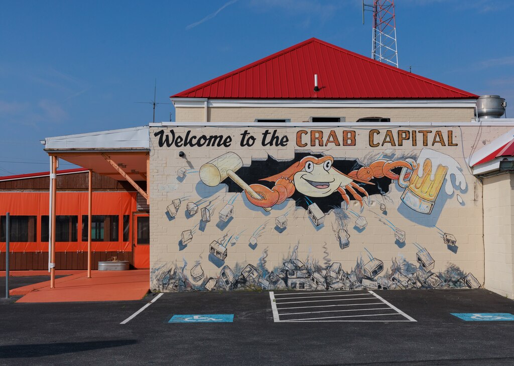 A mural depicting the Crab Capital, what Crisfield is known as, in Crisfield, MD on April 26, 2025.