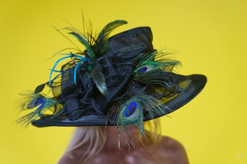 Kristi Buren dons a self-made hat. She met her husband at Preakness 26 years ago.