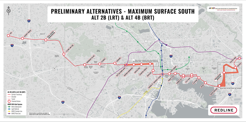 A proposed map of the Red Line, called Surface North.