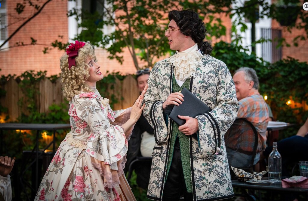 Kristianna Perri-Dilworth stars as Beline and Even Leone as Monsieur de Bonnefoi in the Classic Theatre of Maryland outdoor production of "The Imaginary Invalid" through Aug. 26 at Reynolds Tavern.