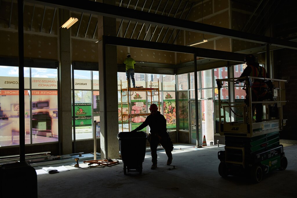 Construction at Market Fresh Gourmet in the Poppleton neighborhood of Baltimore in 2022.