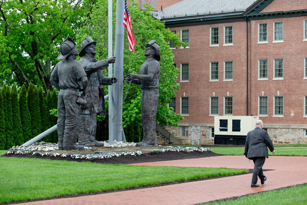 The 9-11 Monument is one of three monuments displayed at the National Fire Academy in Emmitsburg, Maryland. The academy, which trains 100,000 firefighters a year, has paused classes since early March after the Department of Homeland Security deemed the academy nonessential.