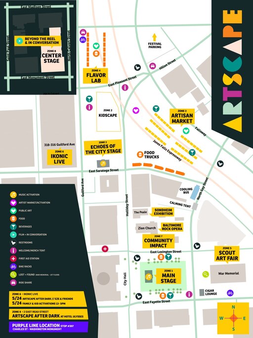 A map of Artscape, which is relocating from Station North and Mount Vernon to downtown in May 2025.