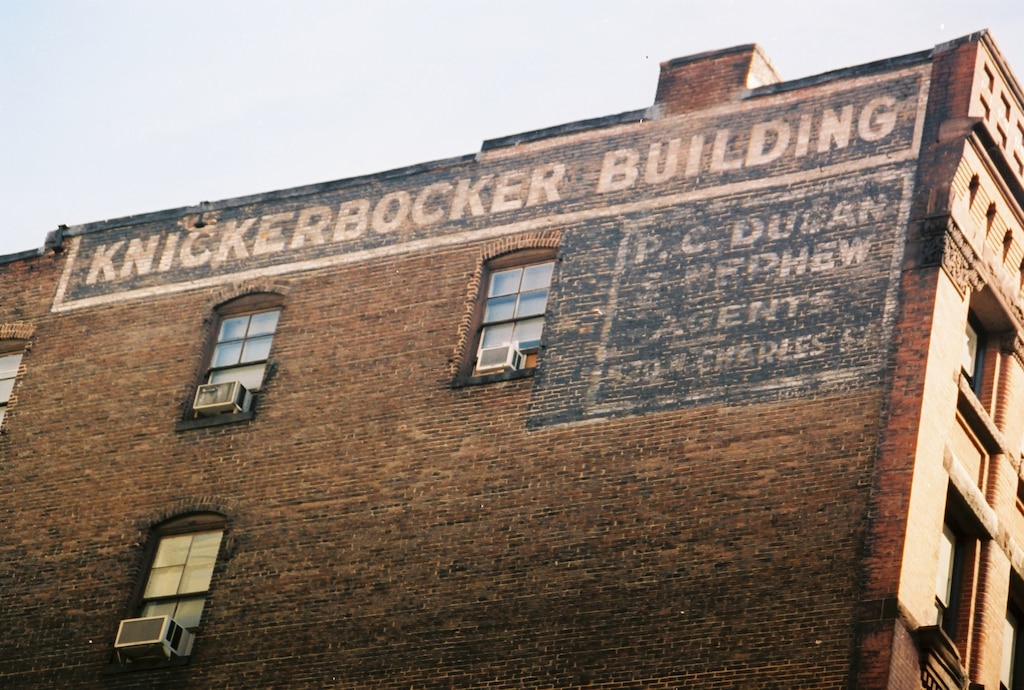 The Knickerbocker Building ghost sign on Lexington Street is one of Bynum’s favorites.