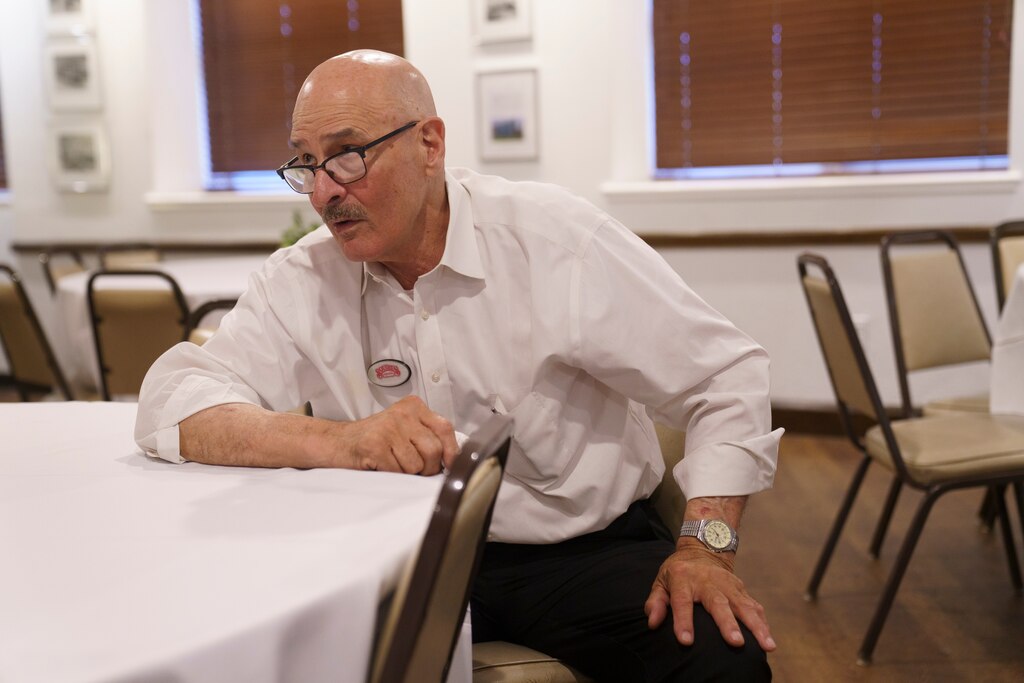 Bob Romiti, owner of Squire’s Italian Restaurant and Catering, explains how he found the previously hidden blackboard in Dundalk, Md. on June 30, 2025.