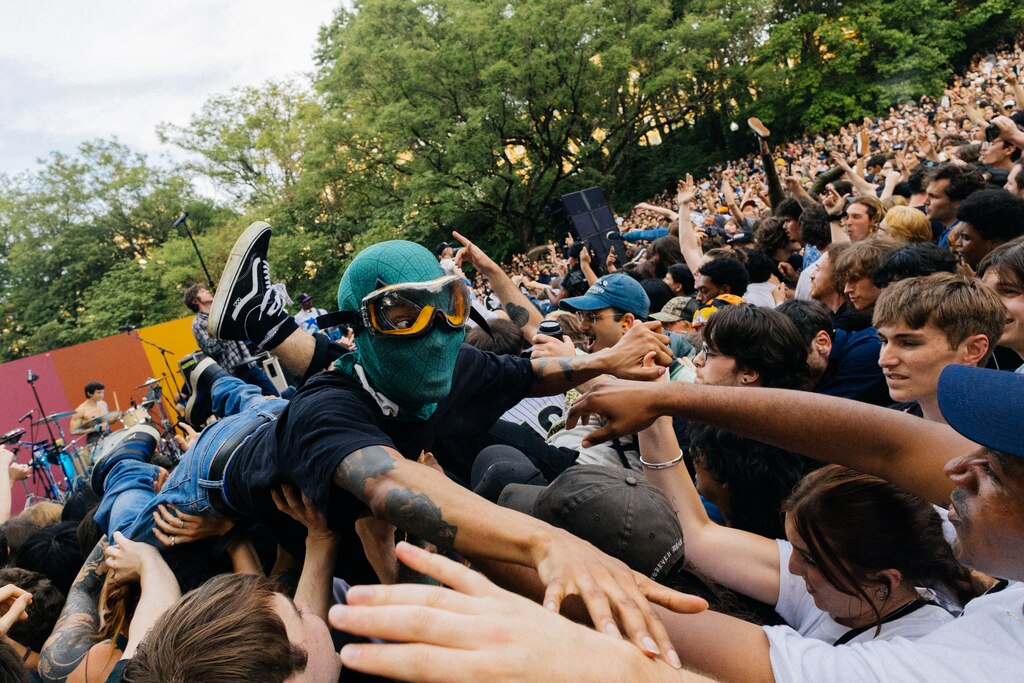 Turnstile performs a free benefit concert at Wyman Park Dell in Baltimore, MD on May 10, 2025 to raise donations for Health Care for the Homeless.