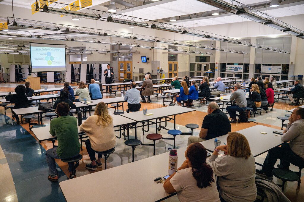 Community members gather at Aberdeen High School for a budget presentation by Harford County Schools Superintendent Dr. Sean Bulson on November 20, 2024, in Aberdeen, Md.