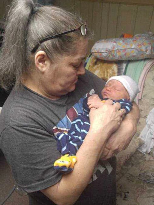 Kathy Schmale holds grandchild Wilder Orion Schmale the day he was brought home from the hospital.