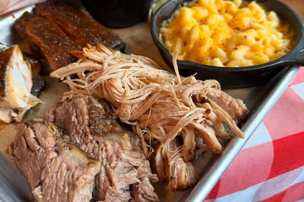 Pulled pork and macaroni and cheese from Rude BBQ in Easton.